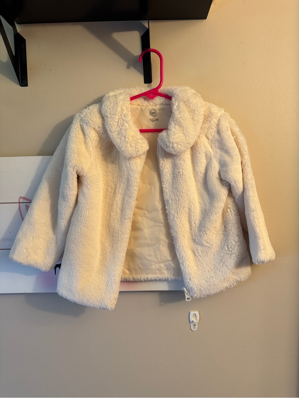 wonder nation Cream Faux Fur Pea Coat for Kids